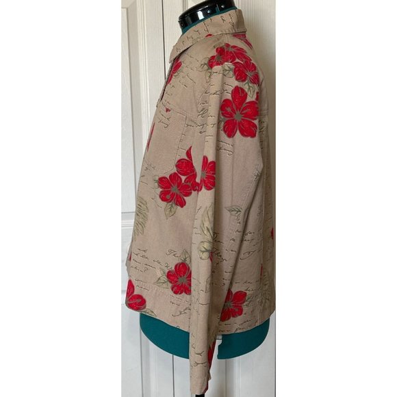 Hearts of Palm Collared Jacket Beige Red Floral Print 100% Cotton Women's Size 8 - Picture 5 of 16